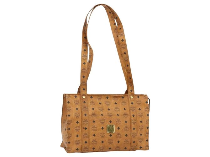 Bolsa Tote Vicetos Logogram MCM em couro PVC marrom dourado Auth BA12272