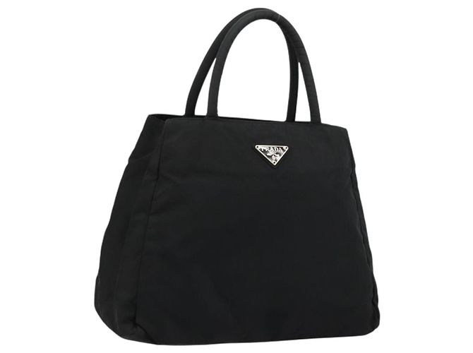PRADA Borsa a mano in nylon nero argento Auth bs34479