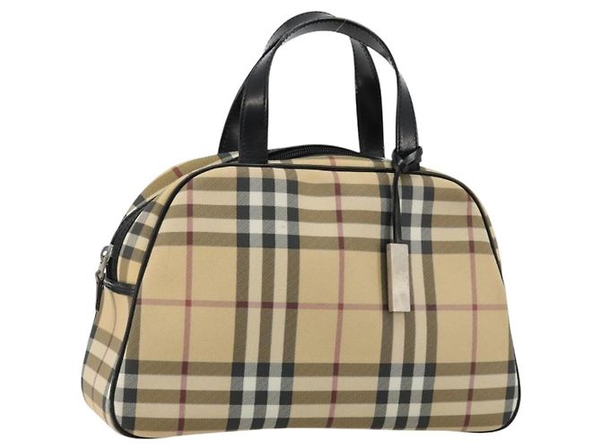 Borsa Boston in PVC Nova Check di Burberry Beige Argento Auth ep14044