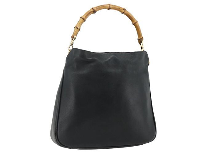 Borsa a mano in pelle Gucci Bamboo nera e oro 001 2404 Auth ep14183 Schwarz Golden
