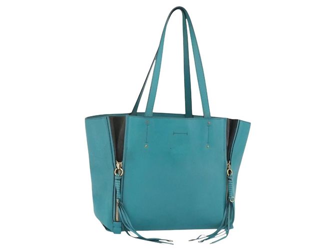 Chloé Borsa Tote in Pelle Chloe Blu Turchese Oro Auth bs34667 D'oro