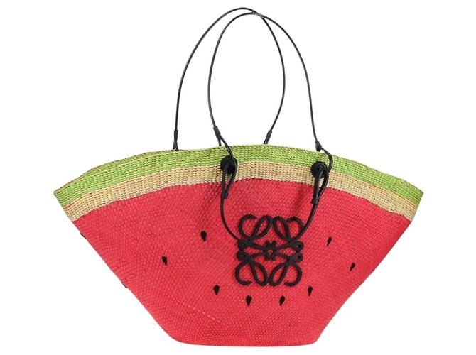 LOEWE Watermelon Tote Bag Raffia 2way Red Auth 177114SAV