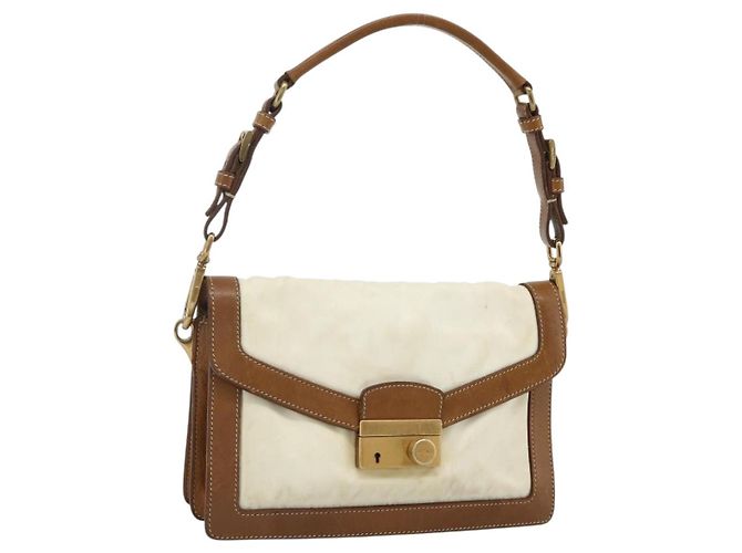 Borsa a Spalla PRADA Nylon Avorio Oro Auth BA12301 D'oro Crudo