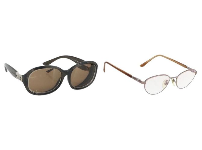 Bulgari Occhiali da sole BVLGARI in plastica 2 Set Marrone Argento Auth bs34770