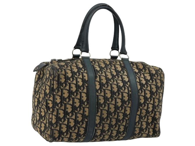 Christian Dior Trotter Canvas Handtasche Navy Silber Authentisch 168844