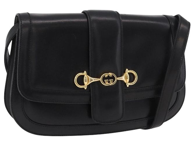Gucci Borsa a Spalla Horsebit in Pelle Nera e Oro Auth ep14024 Nero D'oro