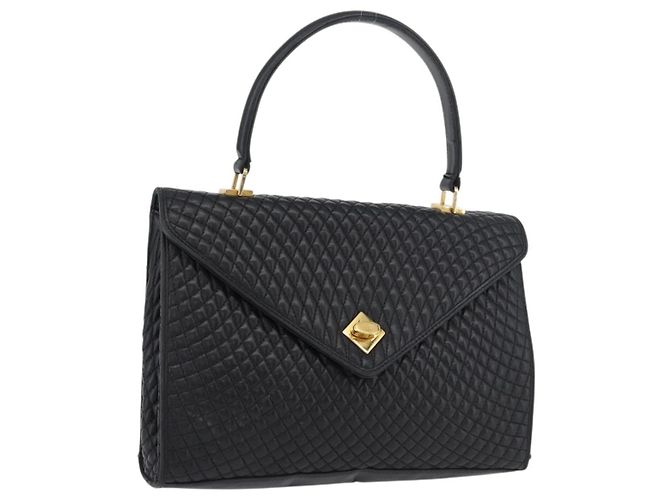 BALLY Bolsa de Mão Matelassada em Couro Preto e Dourado Auth BA12212A
