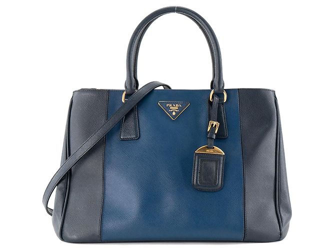 PRADA - Bolsa de Ombro Galleria em Couro Texturizado Azul