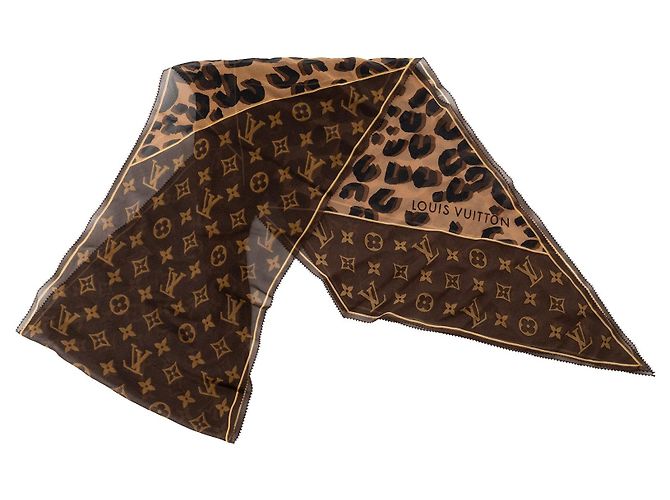 LOUIS VUITTON - Leoparden-Schal aus braunem Seidenchiffon