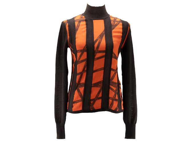HERMÈS - Pull Hermès en soie et cachemire marron et orange (S-M) Noir