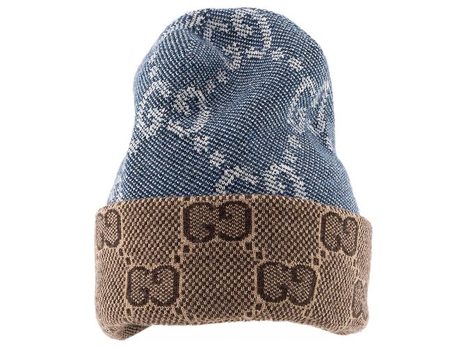 GUCCI - Boné GG Gucci em lã azul e marrom (L)