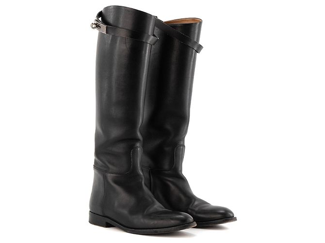 HERMÈS - Jumping Hermès Smooth Black Leather Boots (Size 36)
