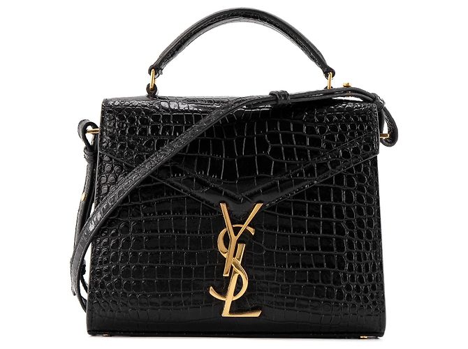 SAINT LAURENT - Bolsa de ombro Cassandra Top Handle mini em couro croco estampado Preto