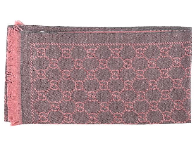 GUCCI - Cachecol GG Gucci em lã cinza e rosa