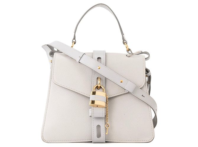 CHLOÉ - Bolsa de Ombro Aby Chloé em Couro Texturizado Cinza Claro