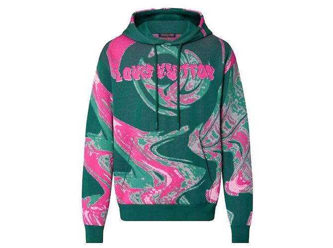 LOUIS VUITTON - Moletom com capuz Louis Vuitton em rosa e verde (XL)