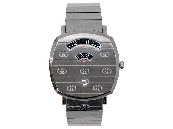 GUCCI - Relógio Grip Gucci com mostrador de aço com padrão GG Cinza