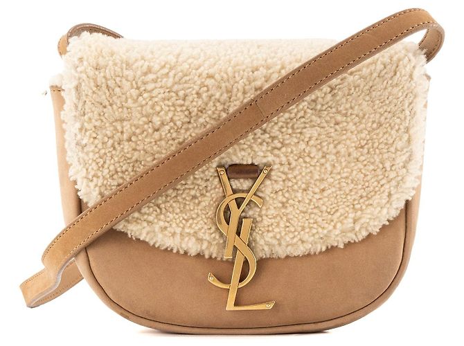 SAINT LAURENT - Bolsa transversal Kaia Saint Laurent em shearling e camurça marrom