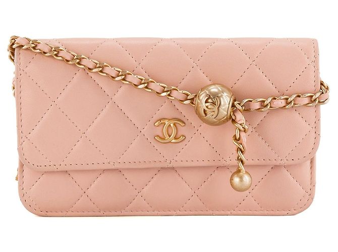 CHANEL - Bolsa transversal Wallet On Chain Chanel em couro liso rosa