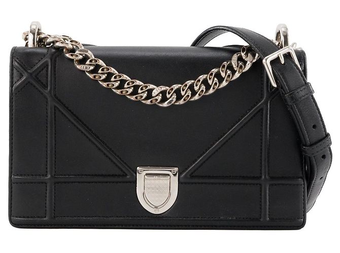 DIOR - Borsa a Spalla Diorama in Pelle Liscia Nera Nero