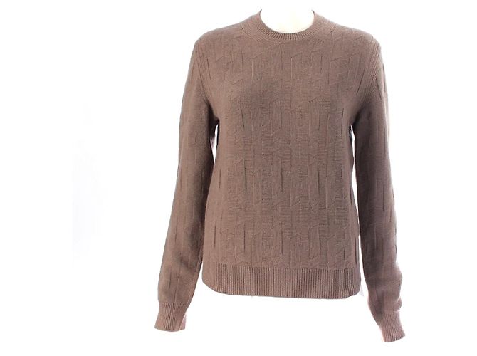 HERMÈS - Langarm-Pullover mit H-Muster aus taupe Wolle (T34) Braun