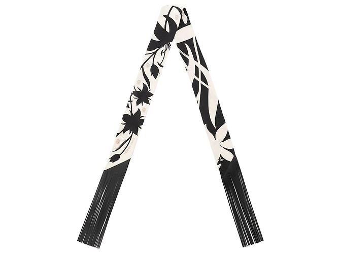 HERMÈS - Twilly Bouquet Final Abeille Hermès in seta beige e pelle nera Nero
