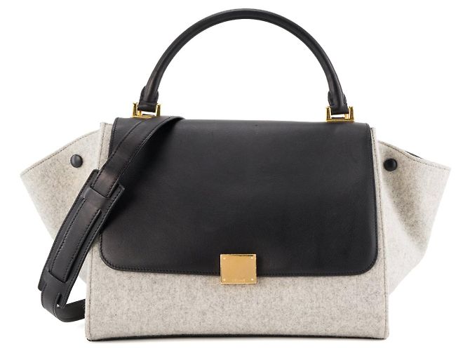 Céline CELINE - Trapeze MM Schultertasche Celine aus grauem Filz und schwarzem Leder