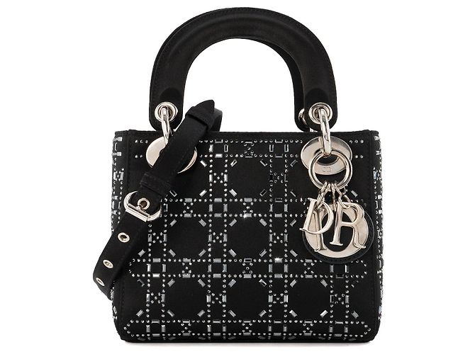 DIOR - Borsa a Spalla Lady Dior Mini in Satin Nero con Strass