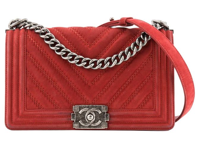 CHANEL - Borsa a Spalla Boy Medium in Camoscio Rosso Bordò