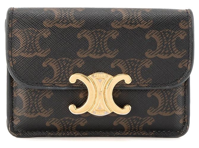 Céline CELINE - Tarjetero Triomphe Celine en lona recubierta monogramada Castaño