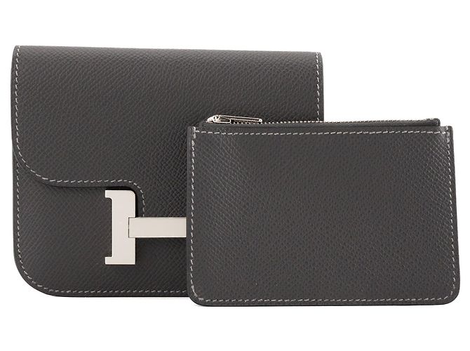 HERMÈS - Constance Slim Wallet in Grey Grained Leather