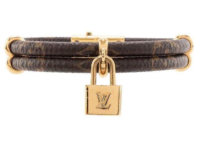 LOUIS VUITTON - Pulseira Keep It Twice Louis Vuitton em metal e lona monogramada marrom (T17)