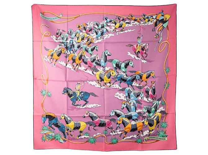HERMÈS - 90 cm Double-Sided Scarf Les Mustangs Hermès in Multicolored Silk Multiple colors