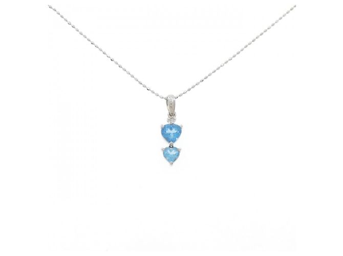 Autre Marque Diamant-Halskette mit blauem Topas K14WG Silber