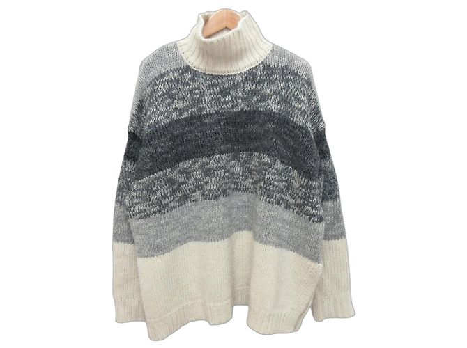 Autre Marque CLANE GRADATION BORDER Wide Knit Pullover Brown Cream