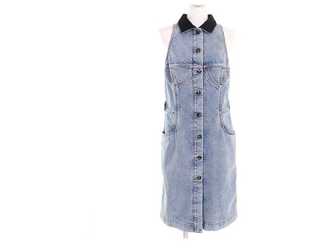 Vestido de algodón denim con acentos de terciopelo Louis Vuitton Azul