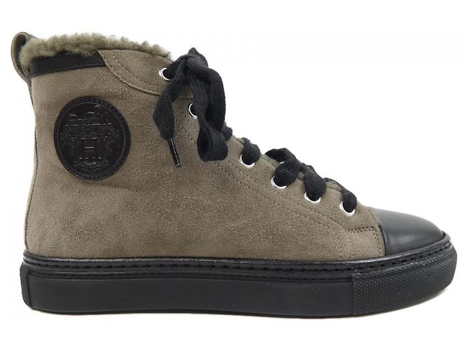 Baskets en shearling Hermès Vert Kaki