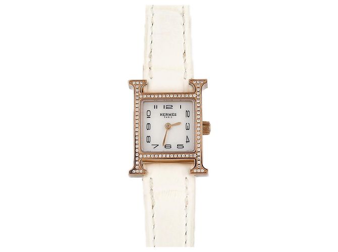 Hermès H Watch PG/D Pink Gold Quartz 17x24mm White Golden