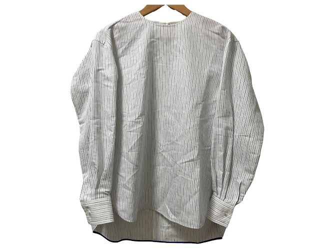 Autre Marque Blusa de manga longa em algodão e seda com listras BLAMINK Branco Azul