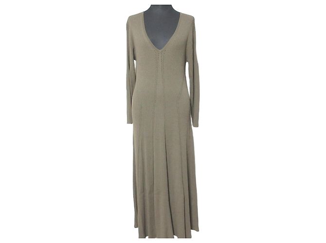 Theory CREPE STRICKRIPP LANGES KLEID Grün Khaki