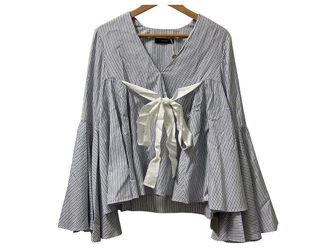 Autre Marque Ellery DECO Bluse mit Glockenärmeln Weiß Blau