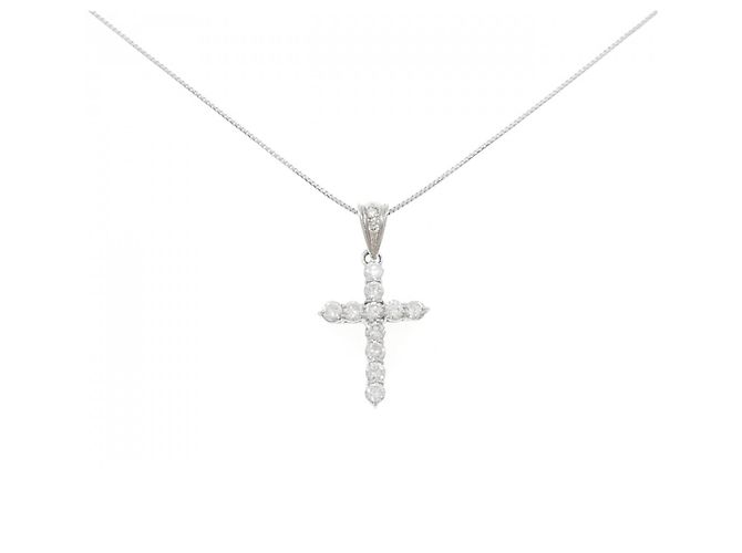 Autre Marque Collana a Croce in Platino e Diamanti Argento