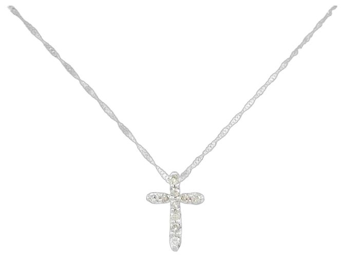 Autre Marque K14WG Kreuz-Diamant-Halskette Silber