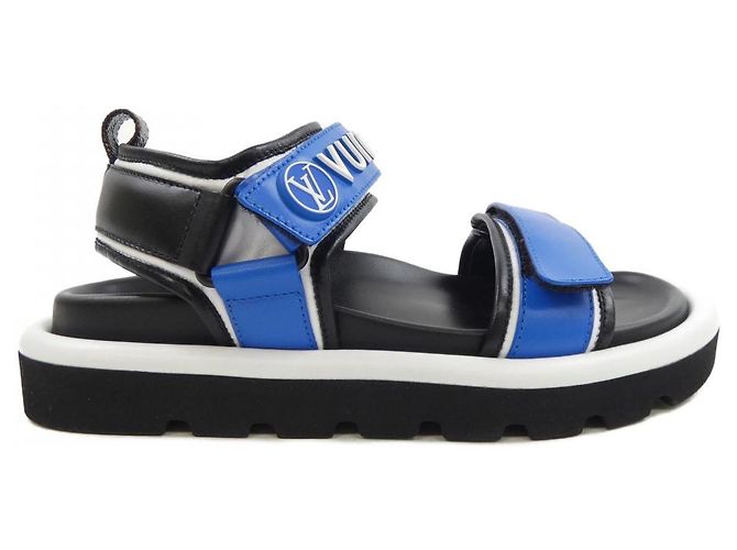 Sandali in pelle di vitello Louis Vuitton Pool Pillow Line Nero Blu