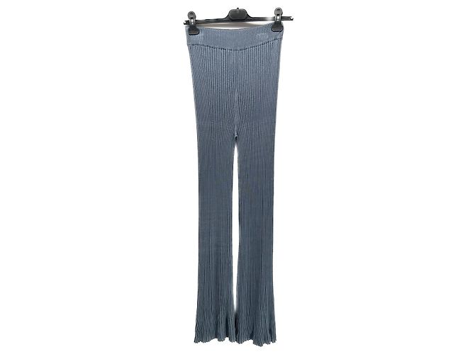 Autre Marque Calça azul flare em malha canelada