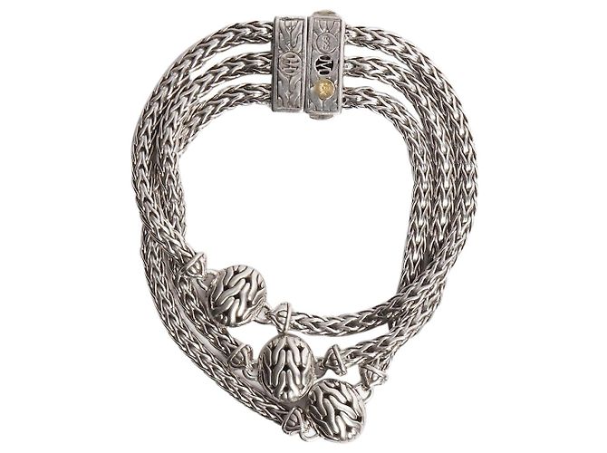 Autre Marque Pulsera de triple cadena de plata esterlina con charm de diamante