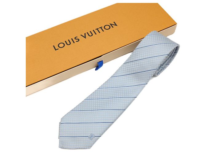 LOUIS VUITTON Louis Vuitton Necktie Ex Cravate Blue Ciel Grey % Silk Brown