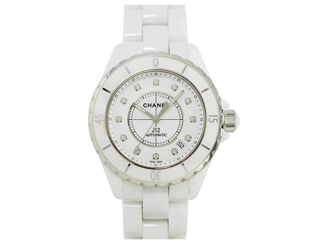 Chanel Men's Watch, Date, Diamonds, White Ceramic, Automatic Movement
