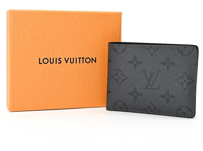LOUIS VUITTON Geldbörse Slender Monogram Eclipse Reverse Bifold Grau Herren IC Chip Braun
