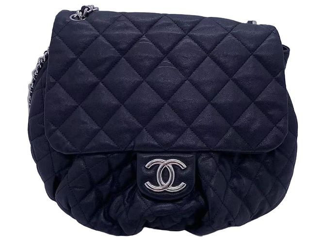 Chanel CF Cloud Kettenhandtasche schwarz Leder Silber